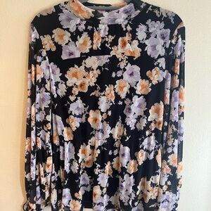 Elegant Floral Women's Blouse - Black, Orange, Purple